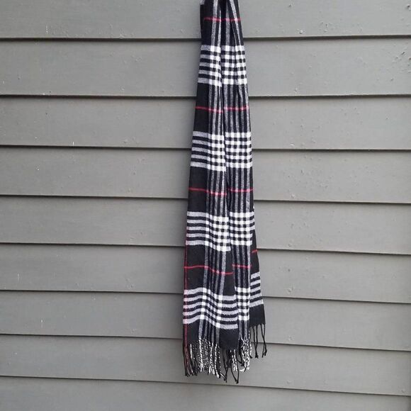 Cashmere Black White Red Cashmere Scarf 13" x 72" - Picture 3 of 6